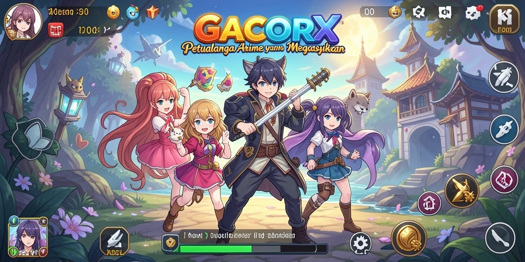 Tampilan gameplay GACORX yang menawan dengan karakter anime yang beraksi.
