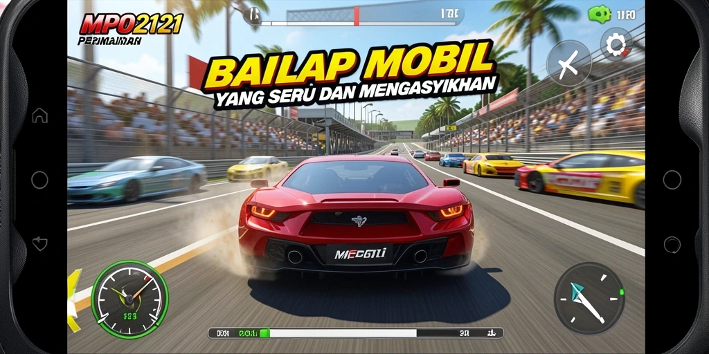 Screenshot MPO2121 menampilkan aksi balapan yang seru dan dinamis.